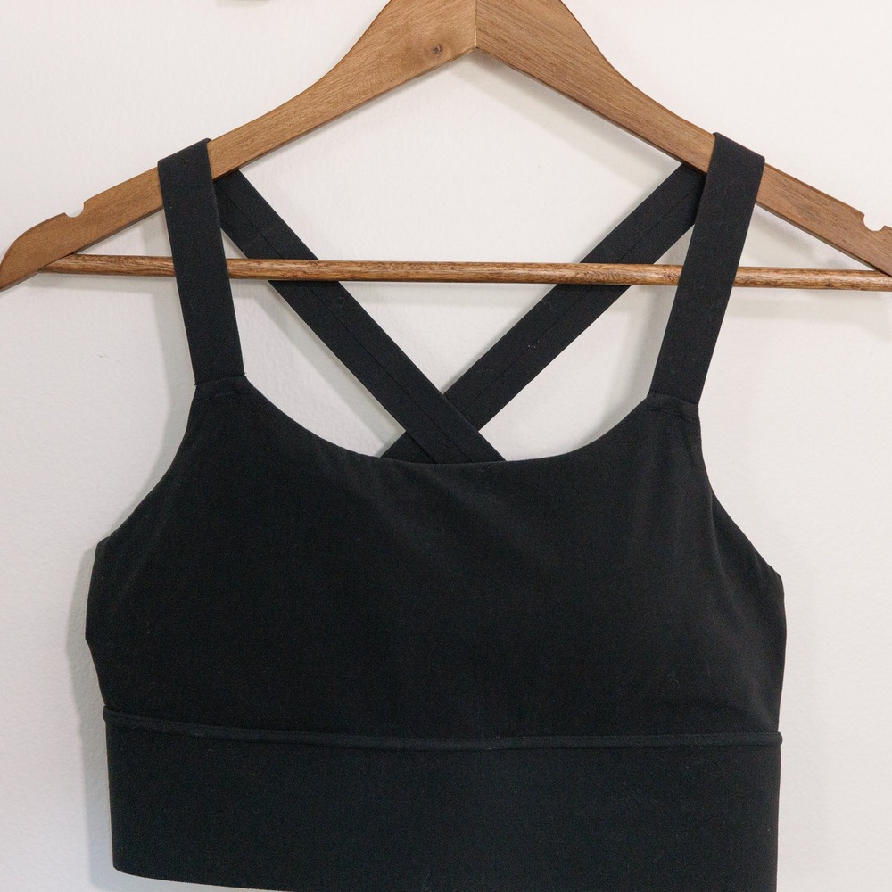 Athleta Womens Small Black Cross Back Sports Bra Activewear Scoop Neck